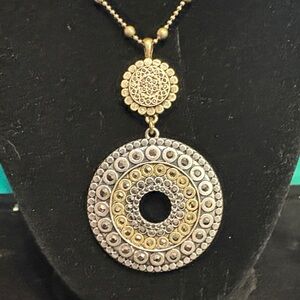 Lucky Brand Tribal Rhinestone Silver/Gold Tone Pendant Necklace